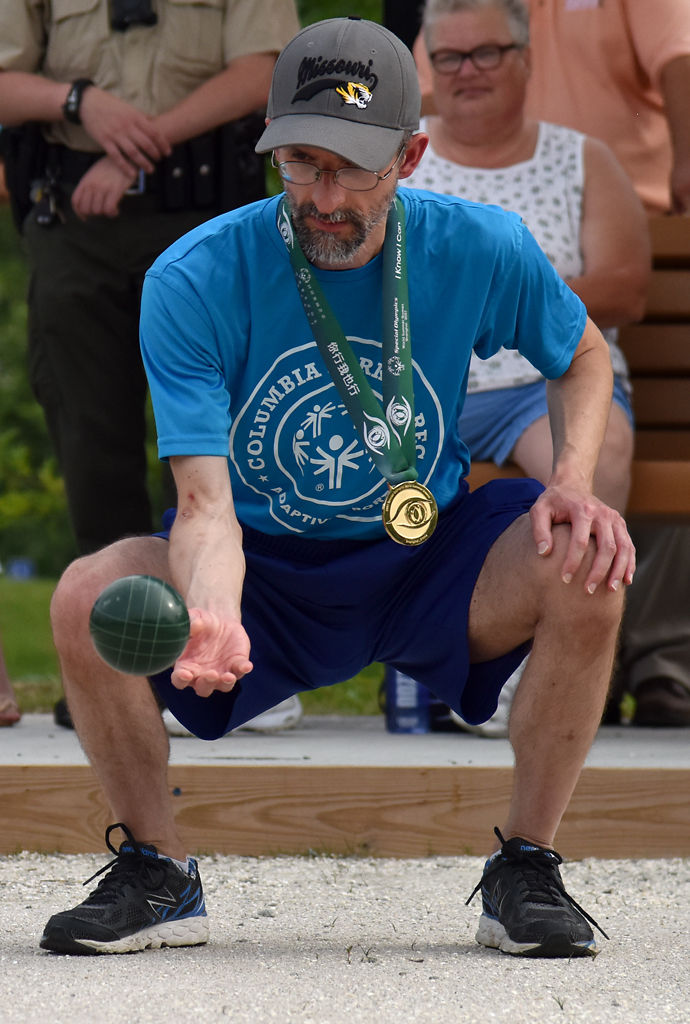 Harry Besleme bowls during his turn in the first game